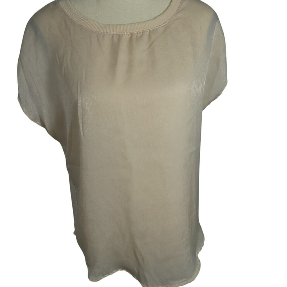 Edgely Women's Medium Cream Blouse High Low Hem Short Cap Sleeve